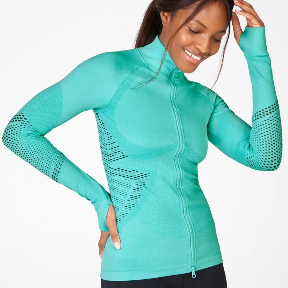 Mia Mock Neck Seamless Jacket - Lunar Blue Size S